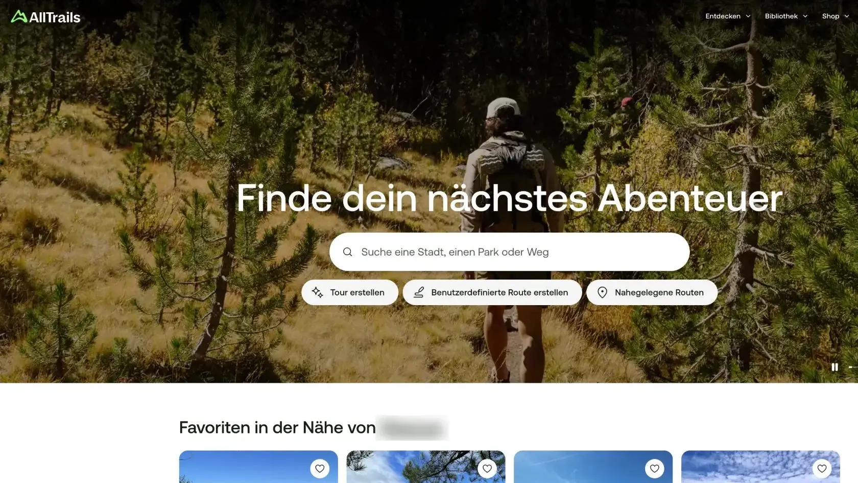 Startseite von AllTrails