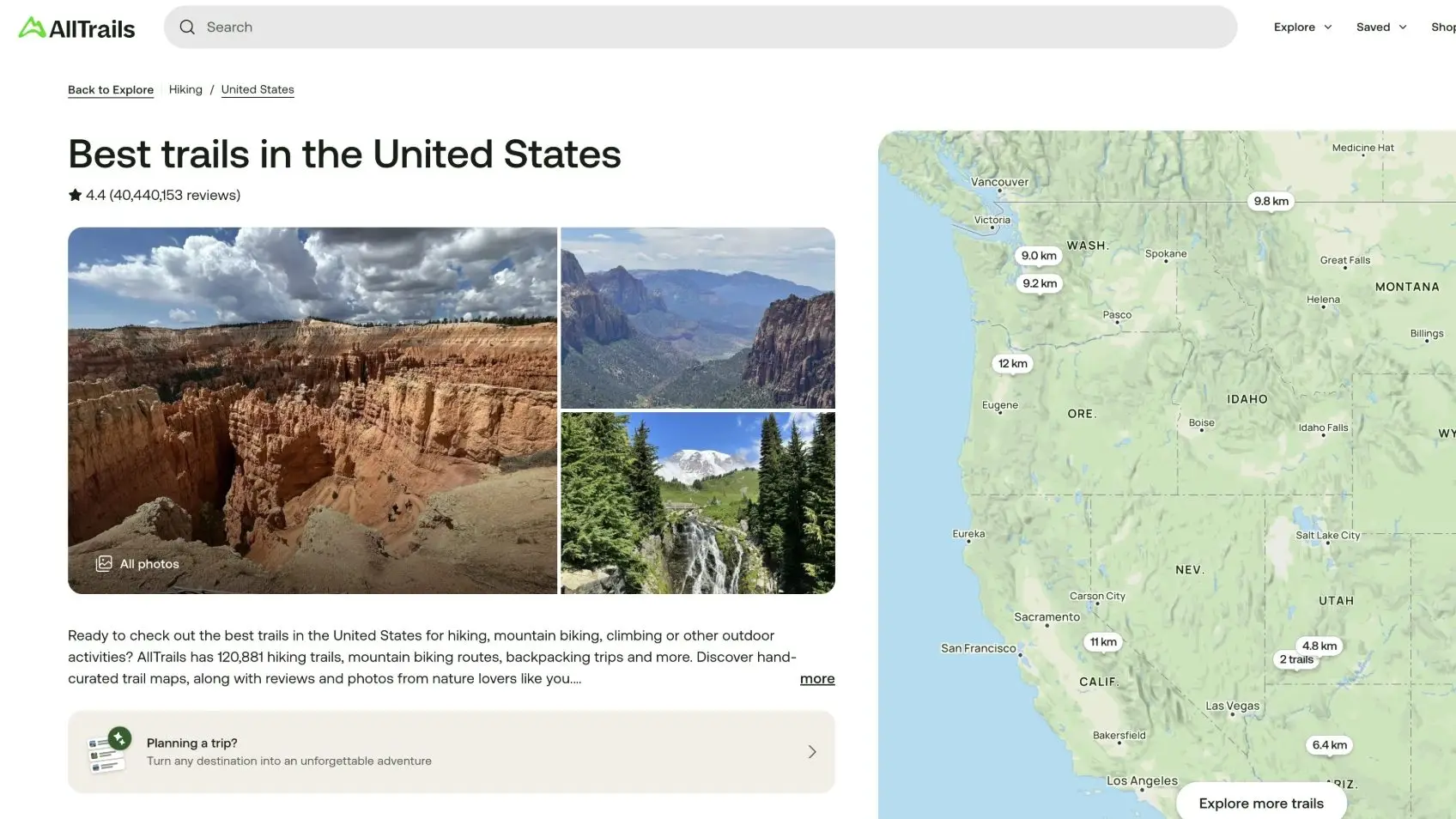 AllTrails website home page