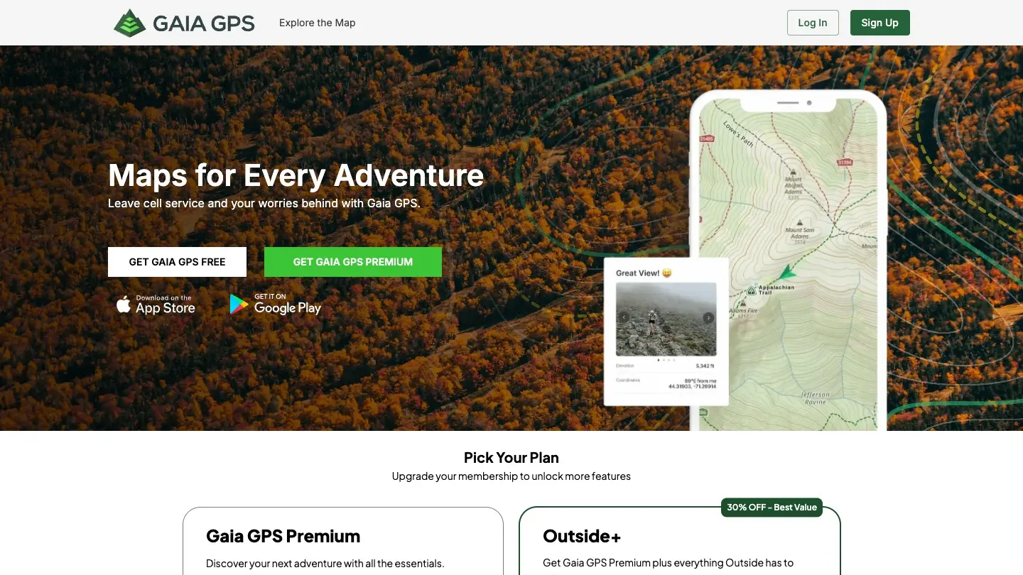 Gaia GPS website home page