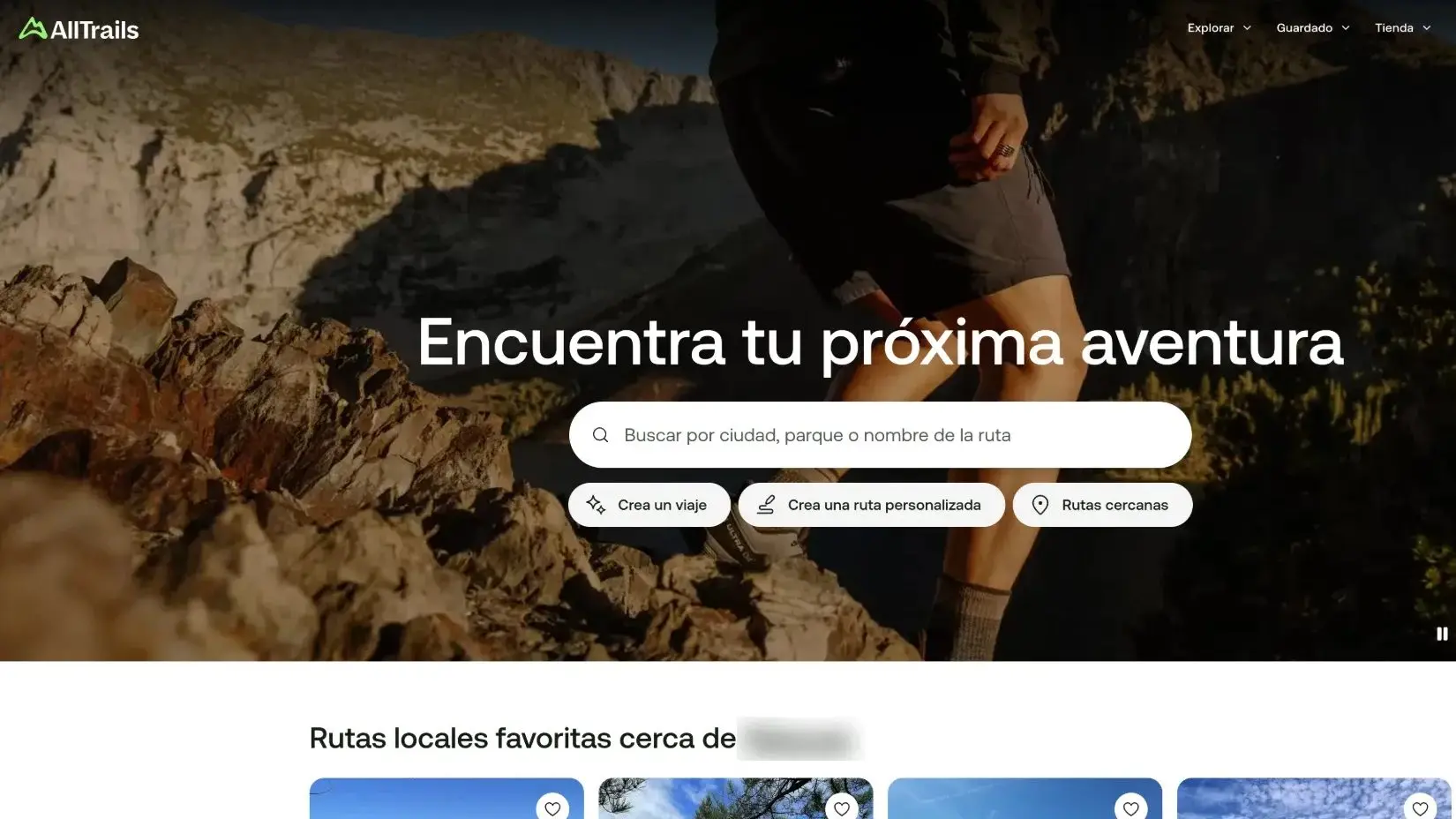 Página de inicio de AllTrails