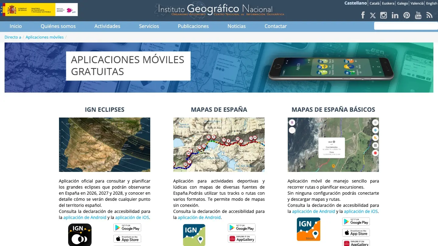 Página de inicio de Mapas de España (IGN)