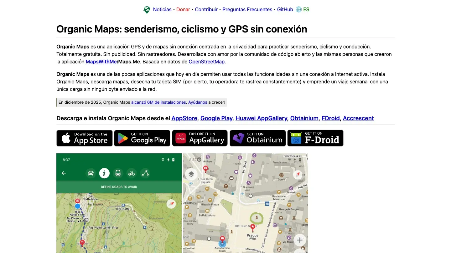 Página de inicio de Organic Maps