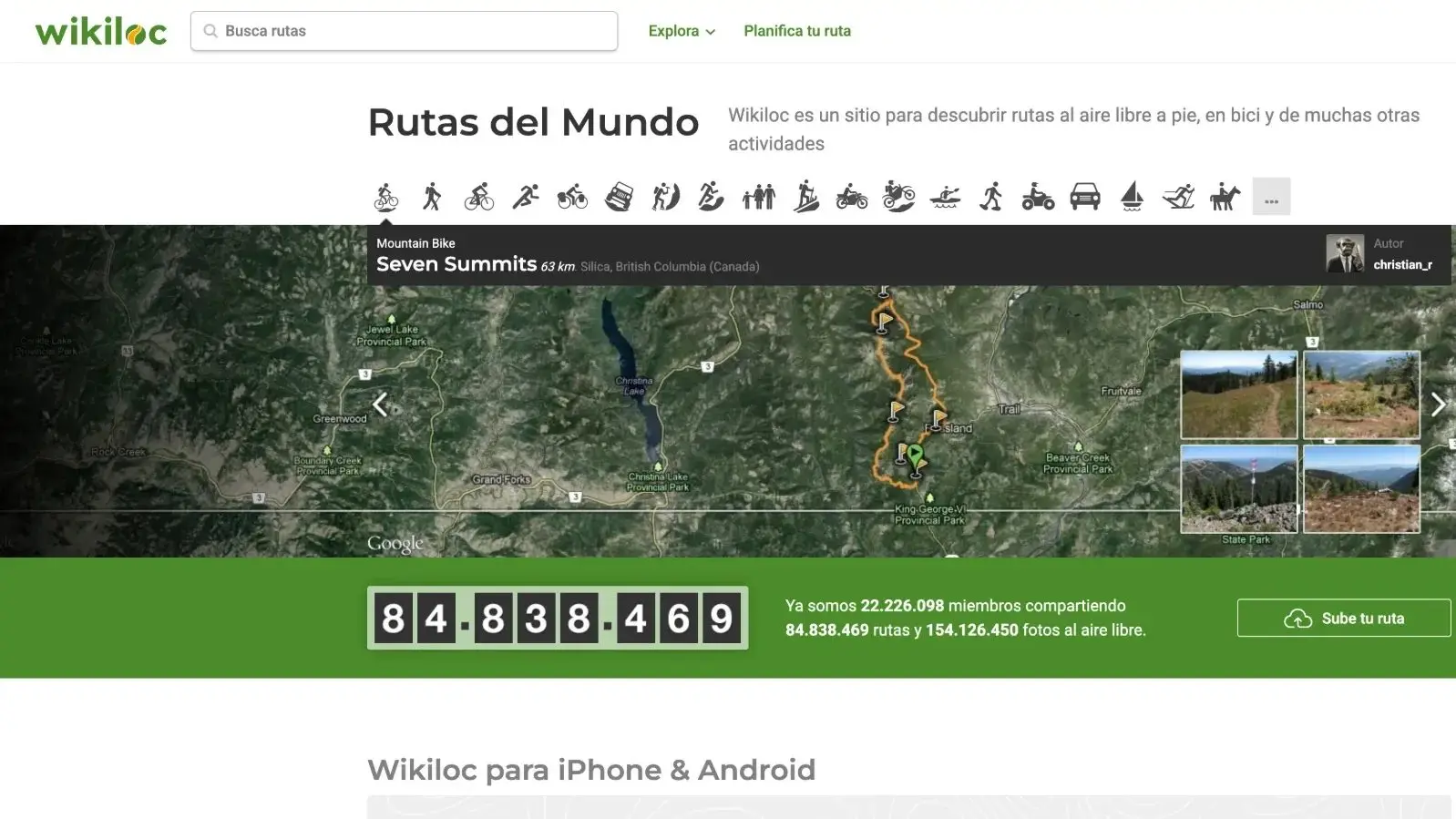 Página de inicio de Wikiloc