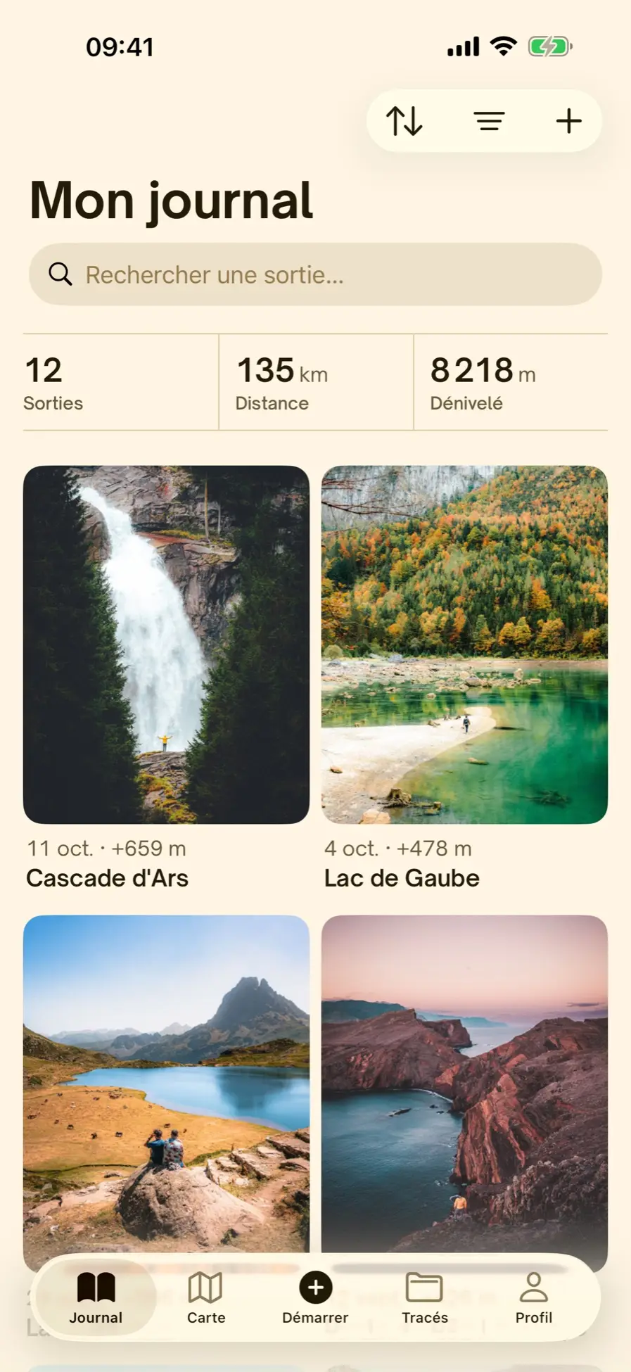 Le journal Hikez : sorties en photos avec date, dénivelé et nom du lieu