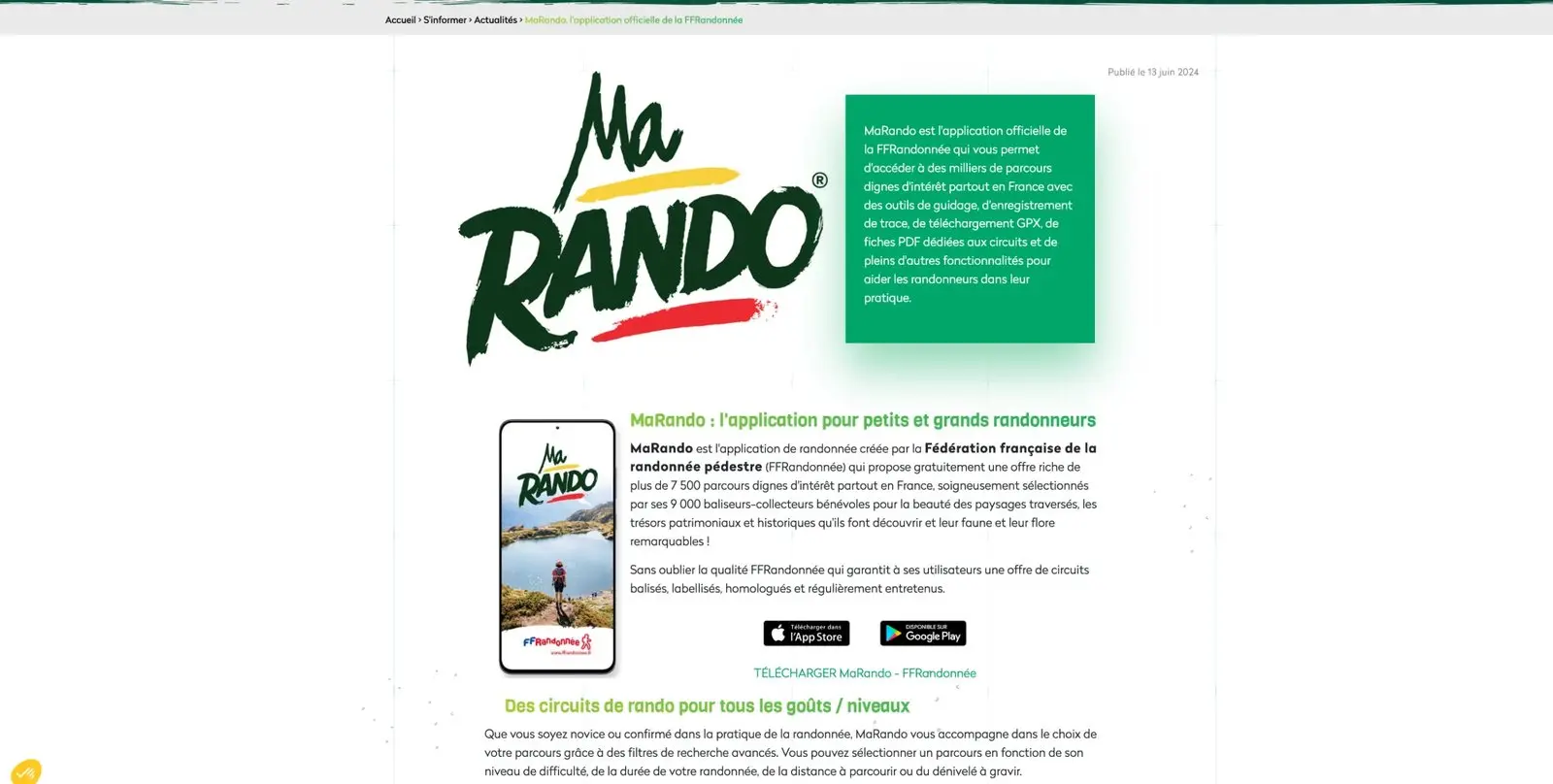 Page d’accueil du site de MaRando