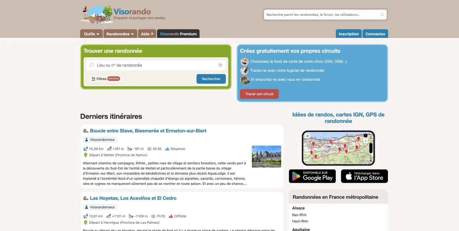 Page d’accueil du site de Visorando